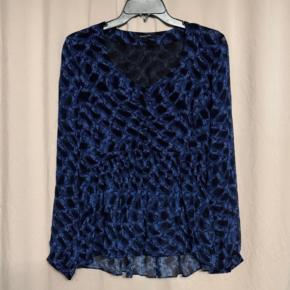 NWOT Derek Lam N.Y Leopard Print 100% Silk Blouse, Size 8, Color Blue/Black
